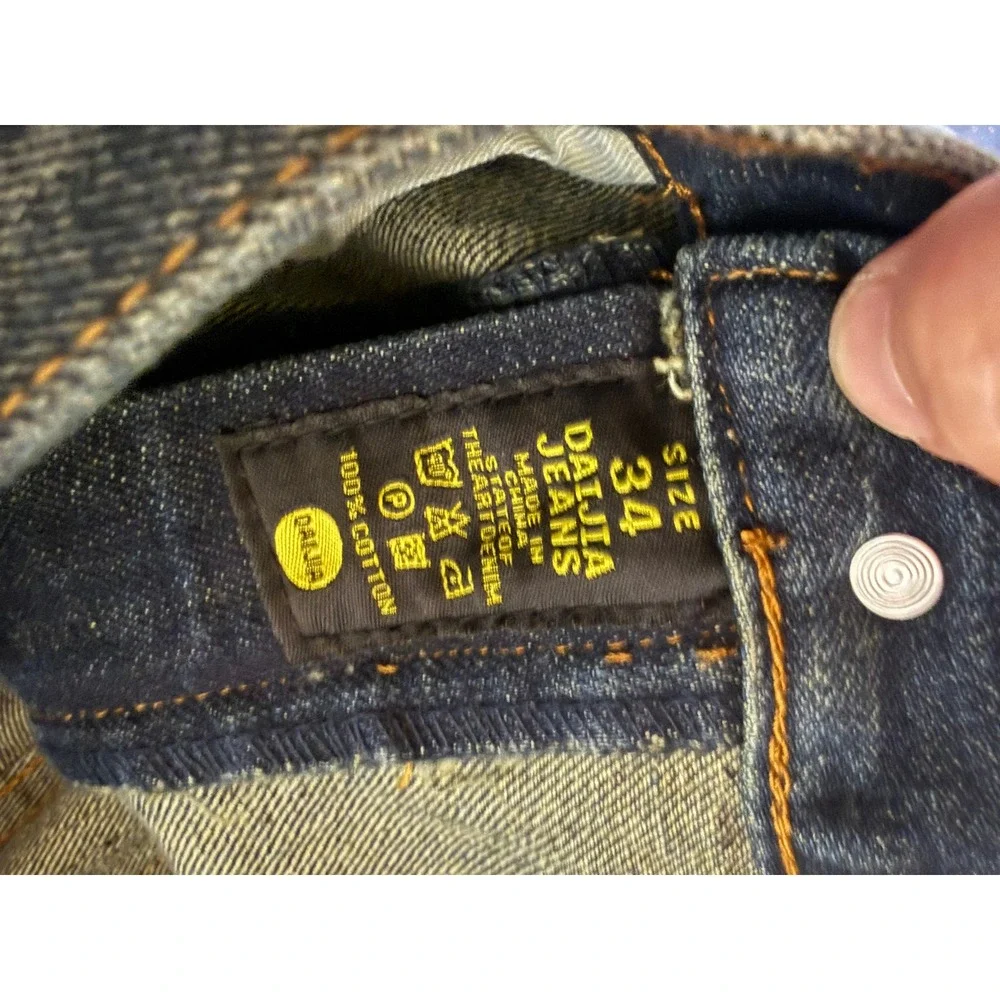 Daijia Jeans Co Mens 34 Dark Wash Whiskered Straight Leg Plaid Lined Denim Pants